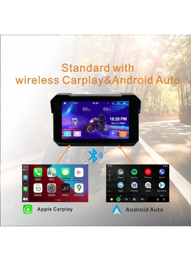 رايموس شاشة لاسلكية للدراجات النارية مقاس 5 بوصات تدعم CarPlay وAndroid Auto - نظام ملاحة ذكي | بلوتوث مزدوج | تحكم صوتي | شاشة IPS | مقاومة للماء بمعيار IPX8 | حامل للمقود - Image 5