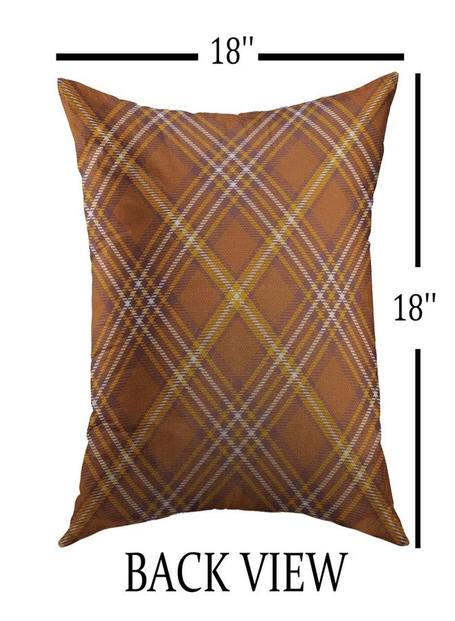 Mugod Decorative Throw Pillow Cover for Couch Sofa,Border Tartan Plaid Pattern in Stripes of Golden Brown Orange Dark Reddish White Home Decor Pillow case 18x18 Inch - Image 2