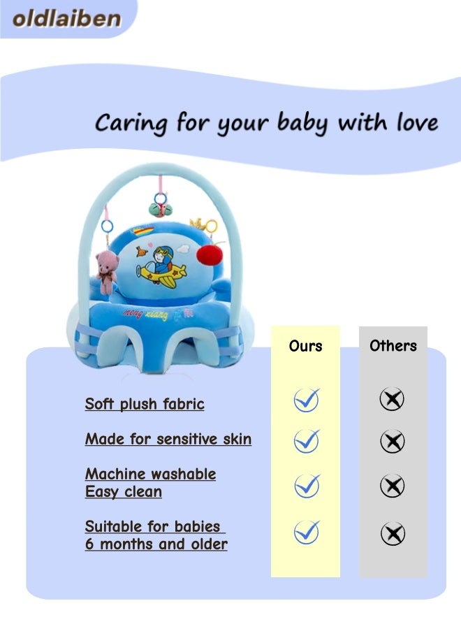 الدليبن كرسي جلوس للأطفال، أريكة داعمة للأطفال، مقاعد دعم للجلوس، كرسي أريكة للأطفال الرضع، كرسي جلوس للرضع، كرسي تعليم الجلوس ناعم على شكل حيوان للأطفال، مع ألعاب تنموية (أزرق) - Image 5