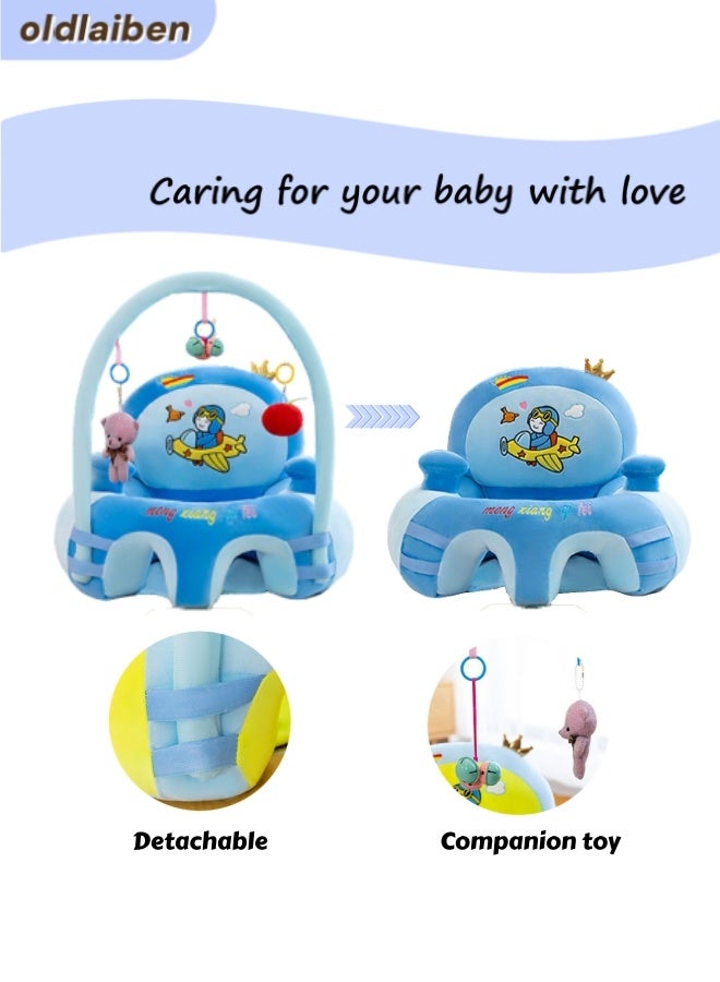 الدليبن كرسي جلوس للأطفال، أريكة داعمة للأطفال، مقاعد دعم للجلوس، كرسي أريكة للأطفال الرضع، كرسي جلوس للرضع، كرسي تعليم الجلوس ناعم على شكل حيوان للأطفال، مع ألعاب تنموية (أزرق) - Image 4