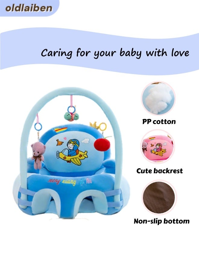 الدليبن كرسي جلوس للأطفال، أريكة داعمة للأطفال، مقاعد دعم للجلوس، كرسي أريكة للأطفال الرضع، كرسي جلوس للرضع، كرسي تعليم الجلوس ناعم على شكل حيوان للأطفال، مع ألعاب تنموية (أزرق) - Image 3