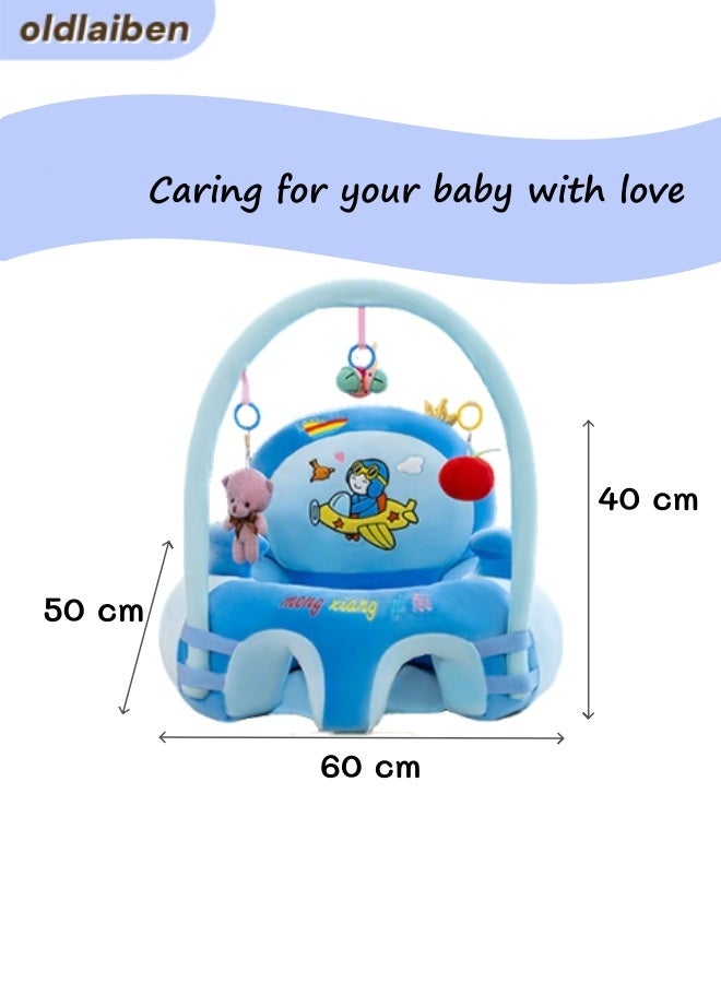 الدليبن كرسي جلوس للأطفال، أريكة داعمة للأطفال، مقاعد دعم للجلوس، كرسي أريكة للأطفال الرضع، كرسي جلوس للرضع، كرسي تعليم الجلوس ناعم على شكل حيوان للأطفال، مع ألعاب تنموية (أزرق) - Image 2