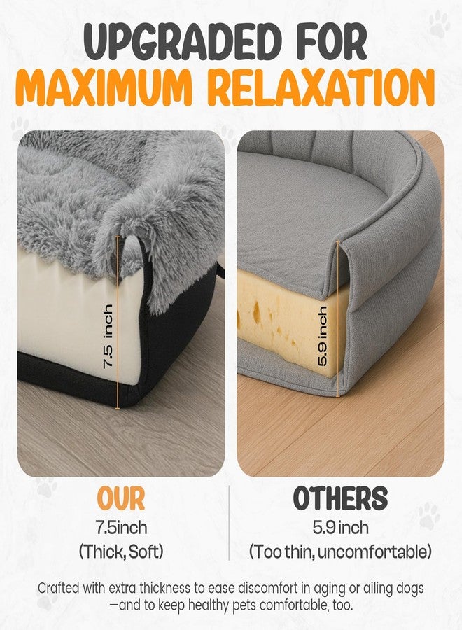 Miorun Fluffy Orthopedic Dog Bed for Small & Medium Dogs and Cats, Calming Plush Sofa Bed with Curved Bolster Support and Egg-Crate Foam Base, 35" Cozy Oval Pet Donut Bed with Washable Cover, Gray - Image 4