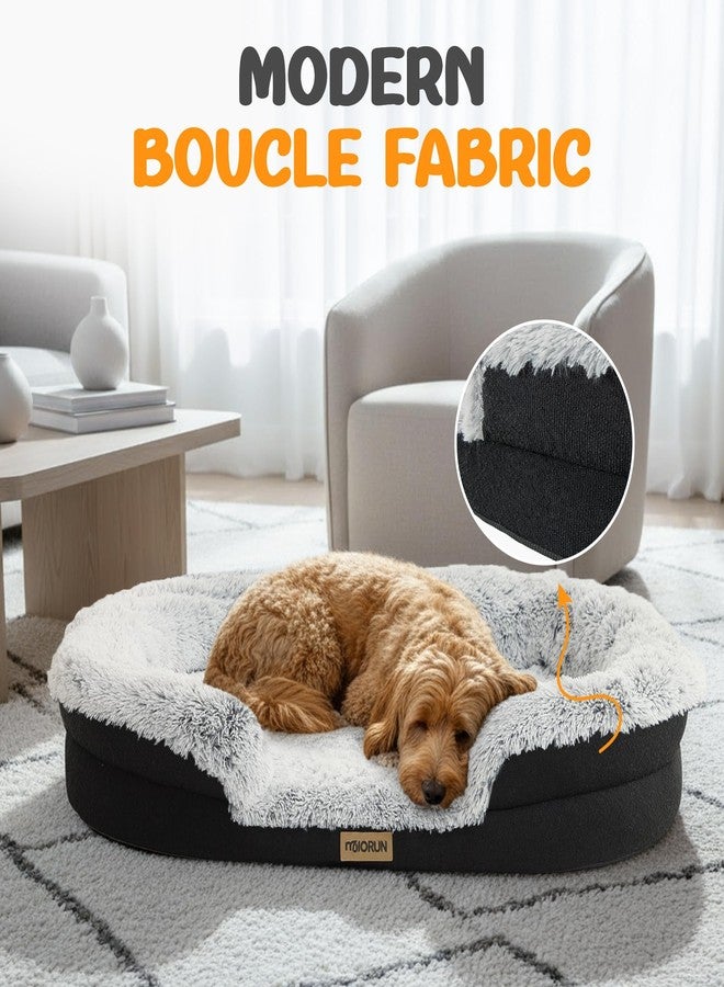 Miorun Fluffy Orthopedic Dog Bed for Small & Medium Dogs and Cats, Calming Plush Sofa Bed with Curved Bolster Support and Egg-Crate Foam Base, 35" Cozy Oval Pet Donut Bed with Washable Cover, Gray - Image 5