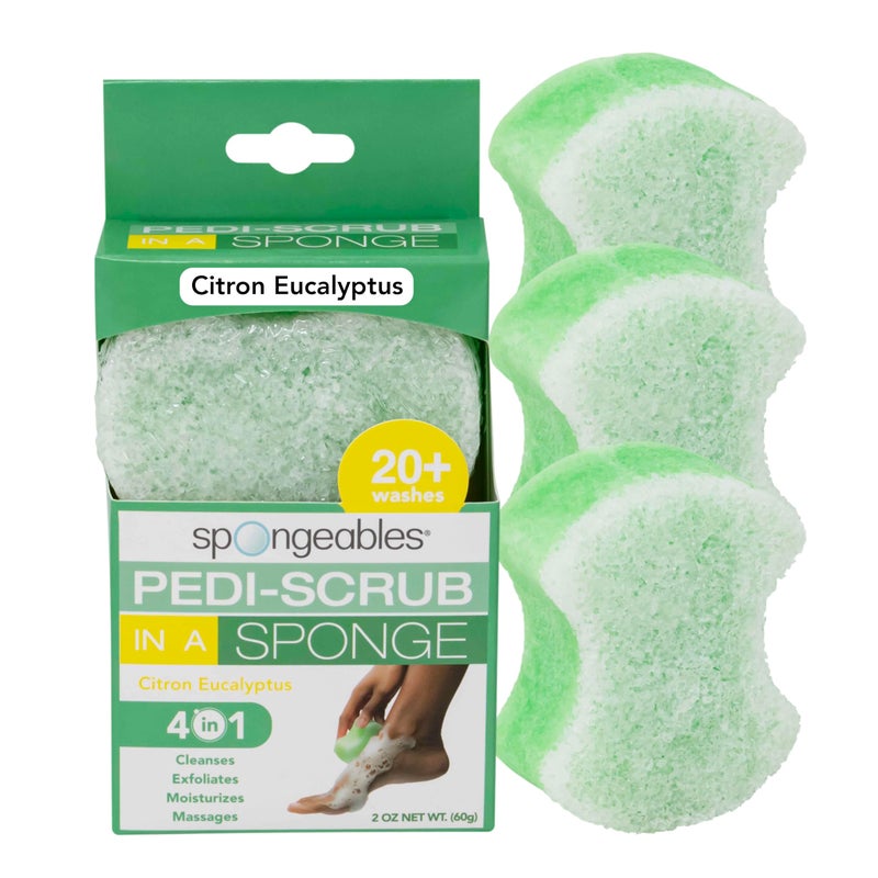 spongeables Spongables Pedi Scrub Foot Exfoliating 20+ Wash Sponge, Citron Eucalyptus, 3 Count - Image 1
