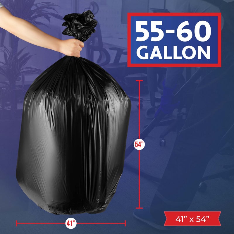 Munfix 55-60 Gallon Trash Bags Heavy Duty - Bulk 150 Pack Large Garbage Bags - Big Black Commercial Trash Can Liners - Made In USA - Image 2