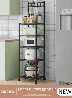 5 Tier Kitchen Storage Shelf Organizer with Top Hooks, Movable Multifunctional Storage Rack, for Laundry Bathroom Kitchen Garage Pantry Organization