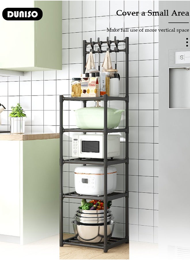 DUNISO - 5 Tier Kitchen Storage Shelf Organizer with Top Hooks, Movable Multifunctional Storage Rack, for Laundry Bathroom Kitchen Garage Pantry Organization - Image 1