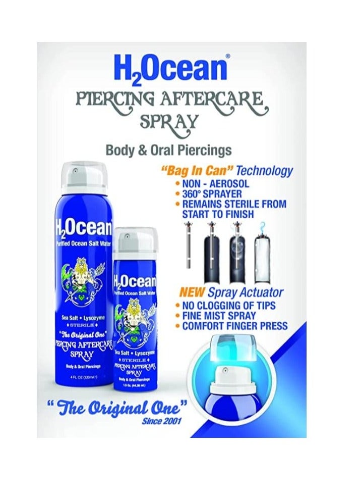 H2Ocean H2Ocean Piercing Aftercare Spray, 4oz Set of 3 Sea Salt Keloid & Bump Treatment, Wound Care Spray Wound Wash For Ear, Nose, Naval, Oral Body Piercings - Image 2