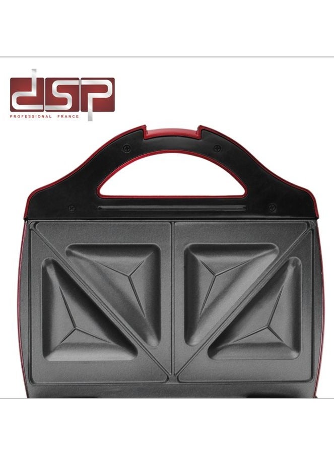 DSP Sandwich Maker Toaster 750W 2pcs Fixed Triangle Plates Non-Stick Coating With Indicator Light, Non-Slip Feet Stand Upright For Storage And Space Saving KC1003 Color Wine
