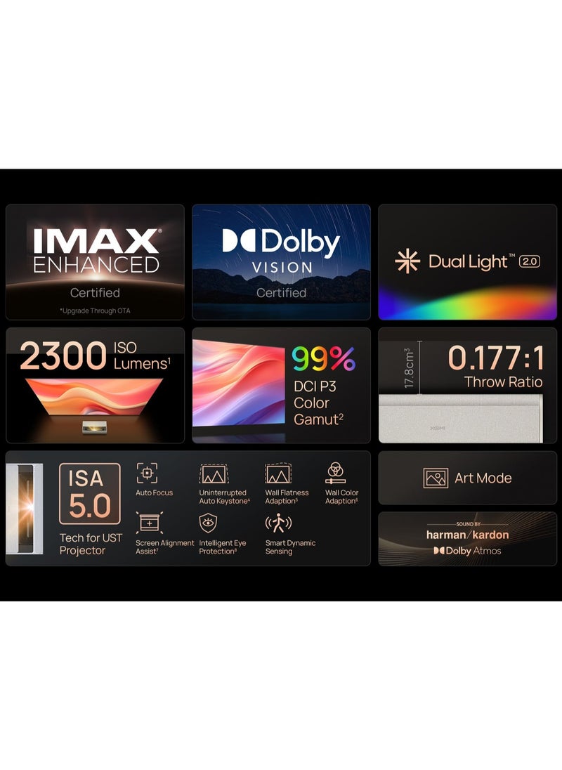 XGIMI - AURA 2 UST Laser Projector, Dolby Vision, IMAX Enhanced, 2300 ISO Lumens, 1,000,000:1 Dynamic Contrast Ratio, 0.177:1 Throw Ratio, Intelligent Screen Adaption, 60W Harman Kardon Speakers - Image 1