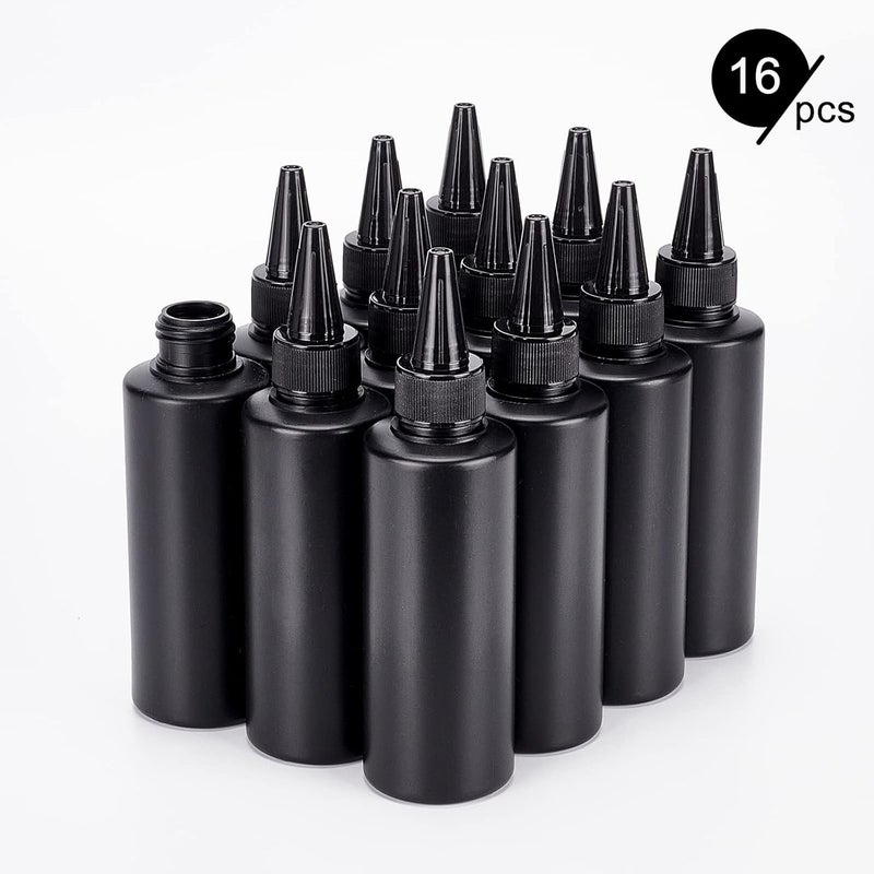 بينيكريت عبوة من 16 زجاجة عصر بلاستيكية سوداء سعة 150 مل/5.07 أونصة، زجاجات توابل مع قمعين و10 ماصات نقل للحبر والوشم والطلاء السائل والغراء جودة واسعة الاستخدام - Image 4