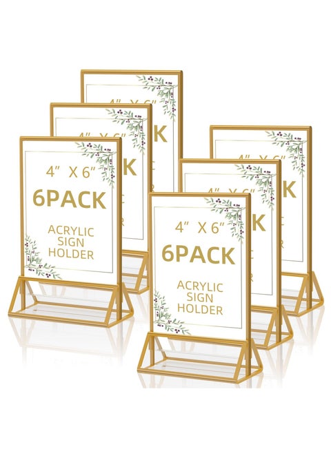 Acrylic Sign Holders 4x6 inches - Durable, Clear Plastic Table Top Flyer Display Stand for Home, Office, Shop, and Exhibition - Easy Paper Holder for Promotions and announcements(Set of 6)