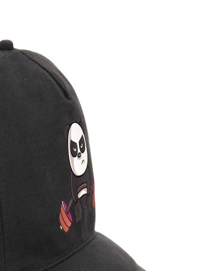 PrimeBox Cotton Head Caps for Men Unisex with Adjustable Velcro Strap Cap Summer Caps Men Sports Cricket Caps, Gym Cap (Black Cap Panda Exercise Print) - Image 4