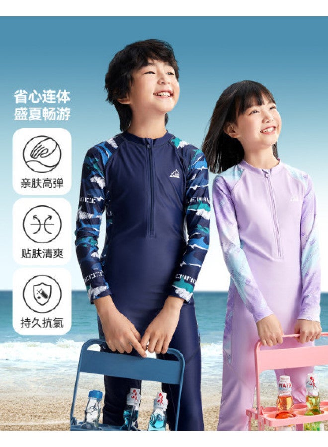 Annil Boys & Girls One-piece Long Sleeve Swimsuit Set, 2025 Summer New High-elastic Hot Spring Surfing Swimwear - Image 1