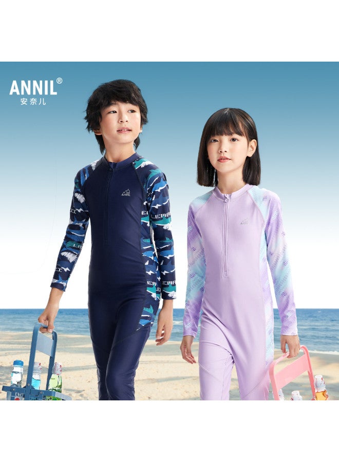 Annil Boys & Girls One-piece Long Sleeve Swimsuit Set, 2025 Summer New High-elastic Hot Spring Surfing Swimwear - Image 4