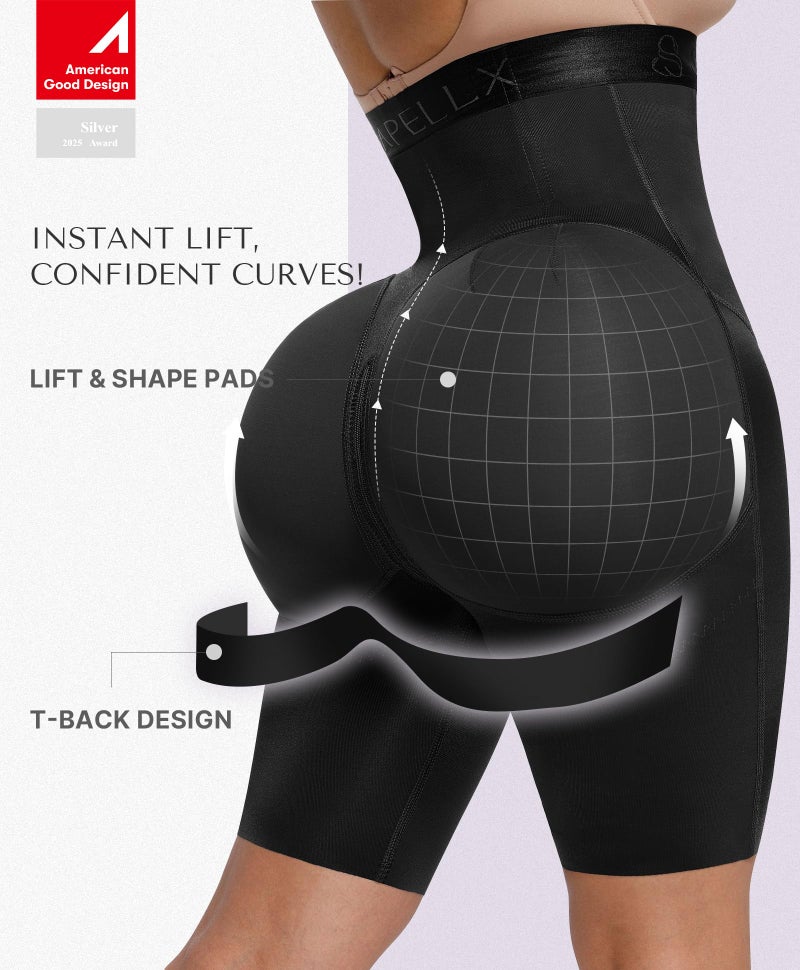 SHAPELLX Shapewear Tummy Control High Waisted Body Shaper Shorts Shapewear for Women Slip Shorts Butt Lifting Higher Power (Black, Small) - Image 3