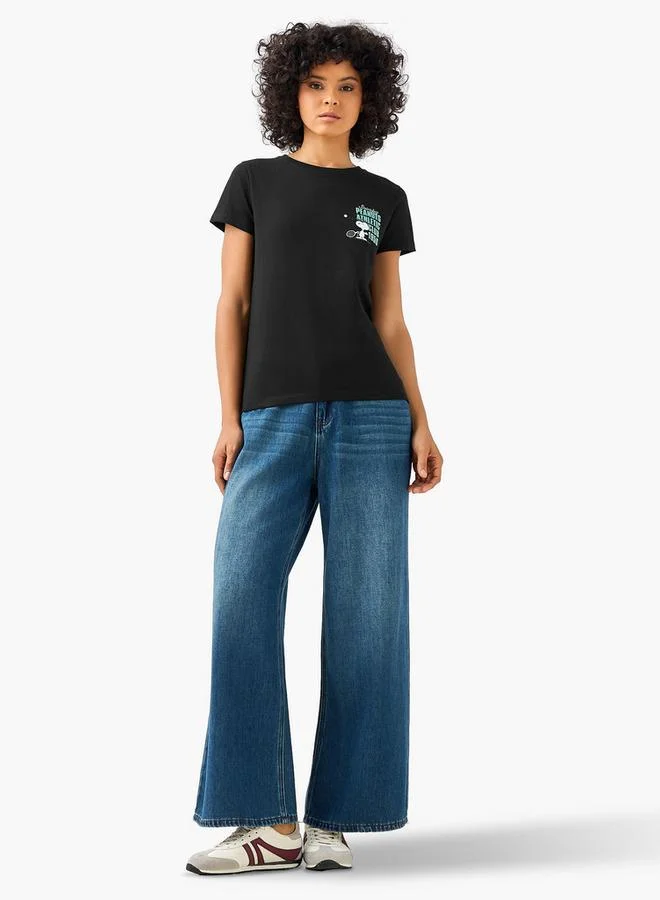 SP Characters Regular Fit Cotton T-shirt with Snoopy Print