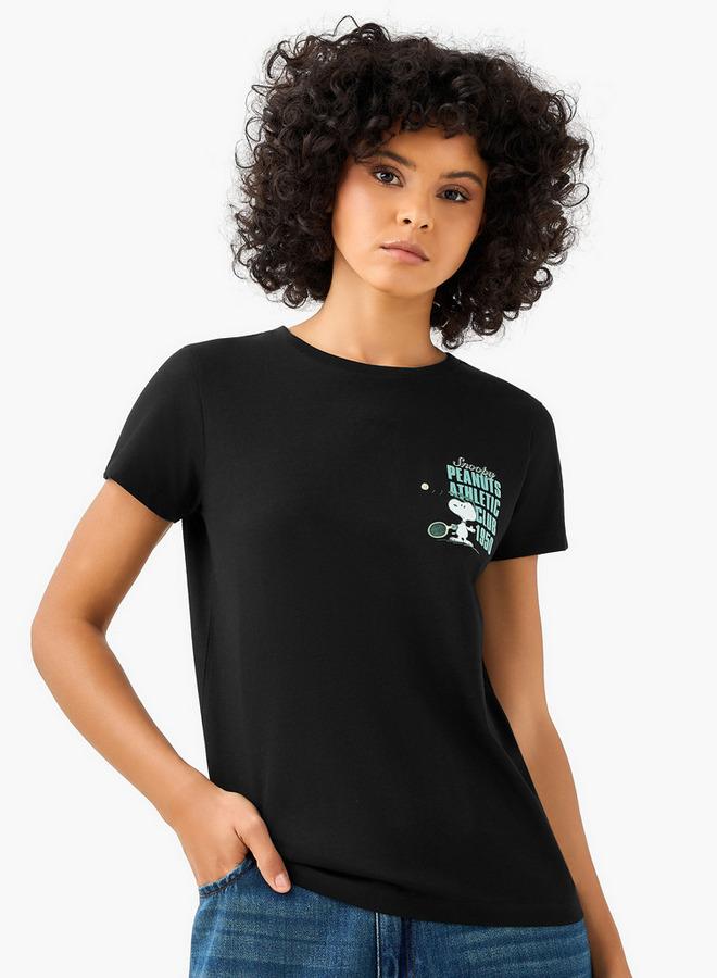 SP Characters Regular Fit Cotton T-shirt with Snoopy Print - Image 1