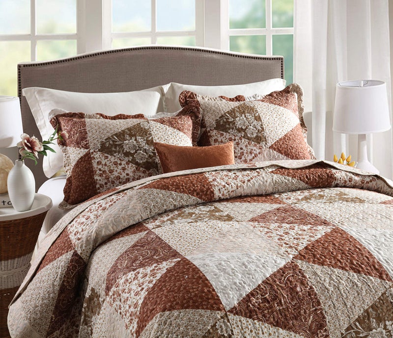 Travan 3-Piece King Bedspread Quilt Sets Patchwork Floral Oversized Reversible Quilted Bedding Coverlet Set for All Seasons, King Size - Image 2