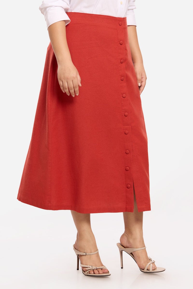 Virgio Solid Viscose Midi Plus Size Skirt With Faux Placket for Women - Image 4