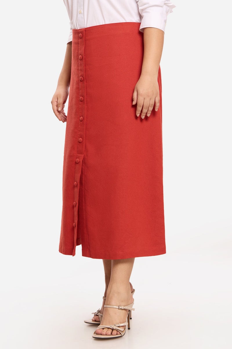 Virgio Solid Viscose Midi Plus Size Skirt With Faux Placket for Women - Image 3