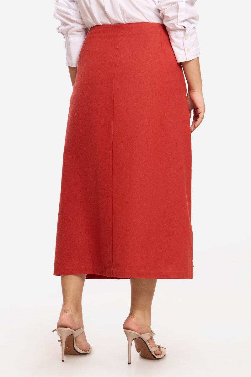 Virgio Solid Viscose Midi Plus Size Skirt With Faux Placket for Women - Image 5