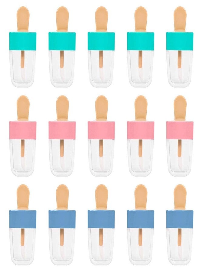 JOLLYSTYLE 15PCS Lip Gloss Tubes - Pink Green Blue Ice Cream Shape Lip Gloss Containers Empty - Refillable Clear Lipgloss/Lip Balm Containers for Girls Women DIY Cosmetics - Image 1