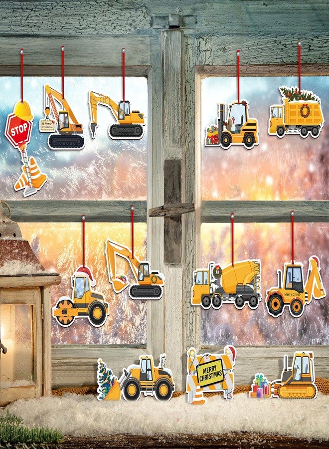 Sophena 24 Pcs Christmas Construction Truck Ornaments Decoration Wooden Vintage Excavator Christmas Tree Hanging Crafts for Farmhouse Home Party Decor Holiday Xmas Party Supplies Merry Christmas Winter - Image 4