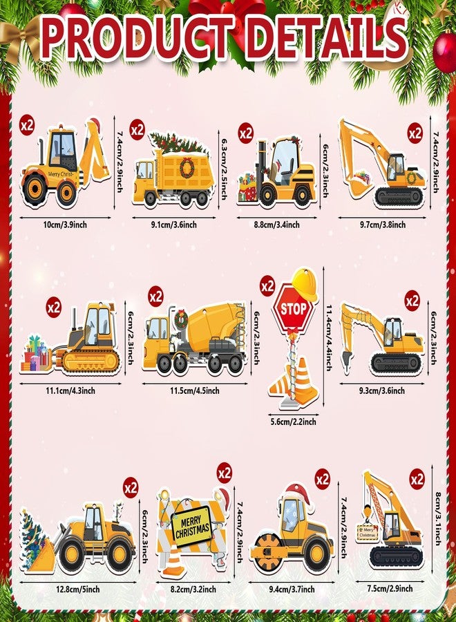 Sophena 24 Pcs Christmas Construction Truck Ornaments Decoration Wooden Vintage Excavator Christmas Tree Hanging Crafts for Farmhouse Home Party Decor Holiday Xmas Party Supplies Merry Christmas Winter - Image 5