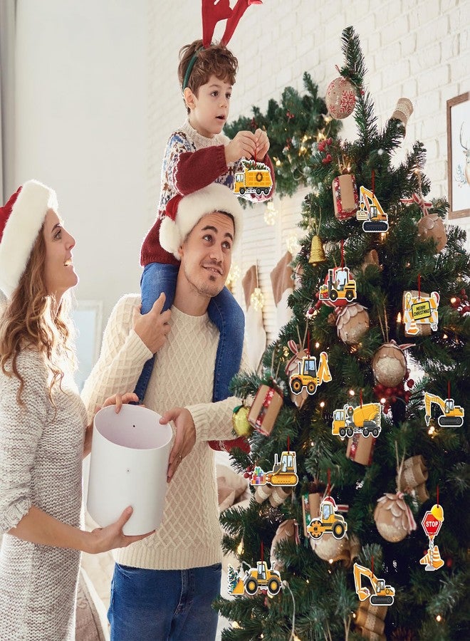 Sophena 24 Pcs Christmas Construction Truck Ornaments Decoration Wooden Vintage Excavator Christmas Tree Hanging Crafts for Farmhouse Home Party Decor Holiday Xmas Party Supplies Merry Christmas Winter - Image 2