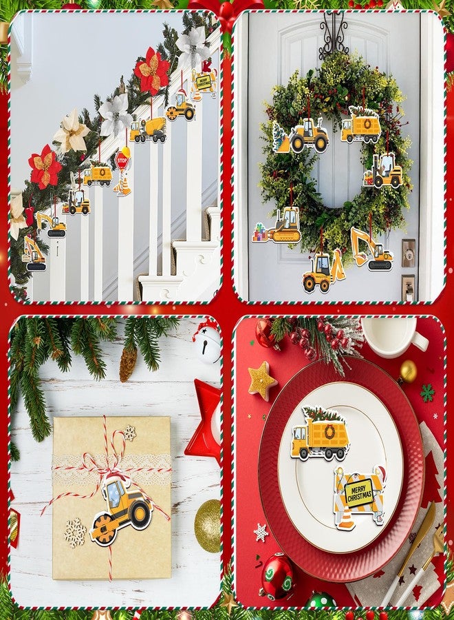 Sophena 24 Pcs Christmas Construction Truck Ornaments Decoration Wooden Vintage Excavator Christmas Tree Hanging Crafts for Farmhouse Home Party Decor Holiday Xmas Party Supplies Merry Christmas Winter - Image 3