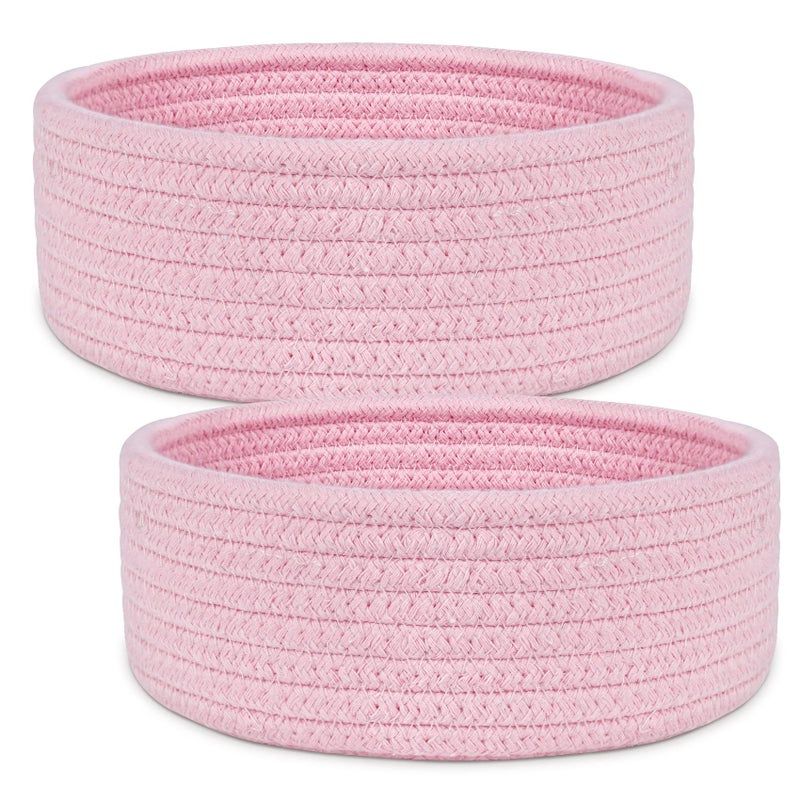 ABenkle 2 Pack Small Baskets Cotton Rope Woven Basket Cute Mini Tiny Storage Baskets Decorative Boho Basket for Nursery Living Room Bedroom Shelf Empty Gift Basket Pink
