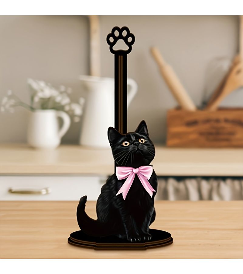 Wooden Cute Kitten Shape Tissue Holder Space Saving Table Storage Rack - Image 2