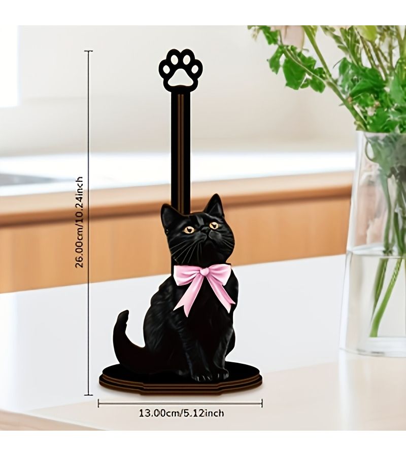 Wooden Cute Kitten Shape Tissue Holder Space Saving Table Storage Rack - Image 3