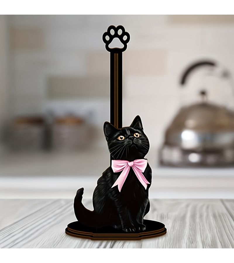 Wooden Cute Kitten Shape Tissue Holder Space Saving Table Storage Rack - Image 5