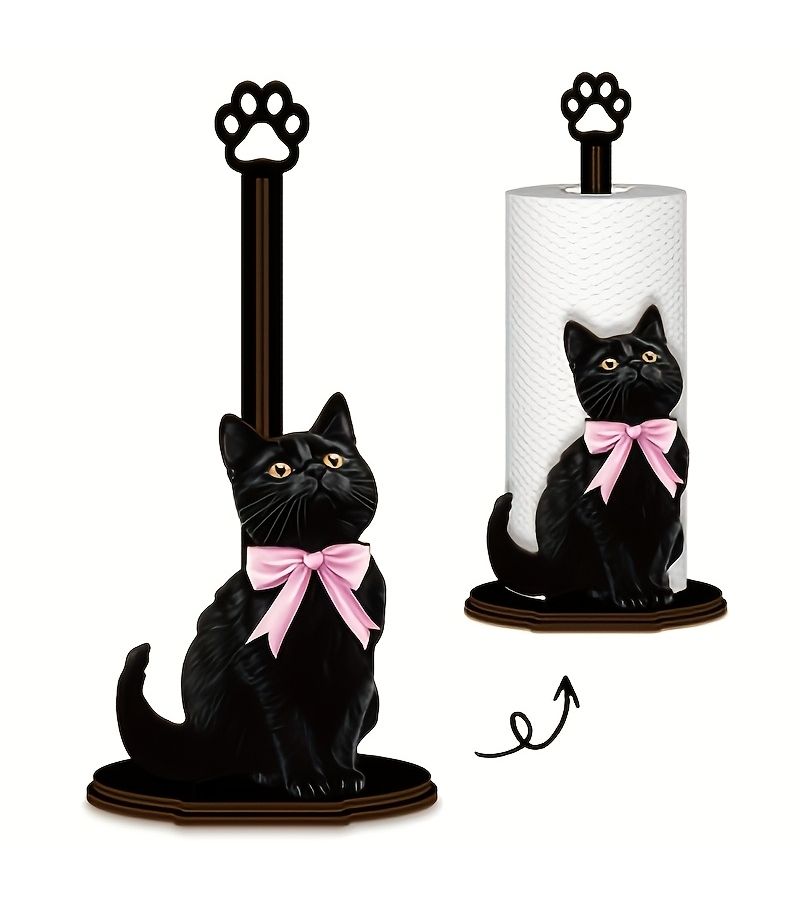 Wooden Cute Kitten Shape Tissue Holder Space Saving Table Storage Rack - Image 1