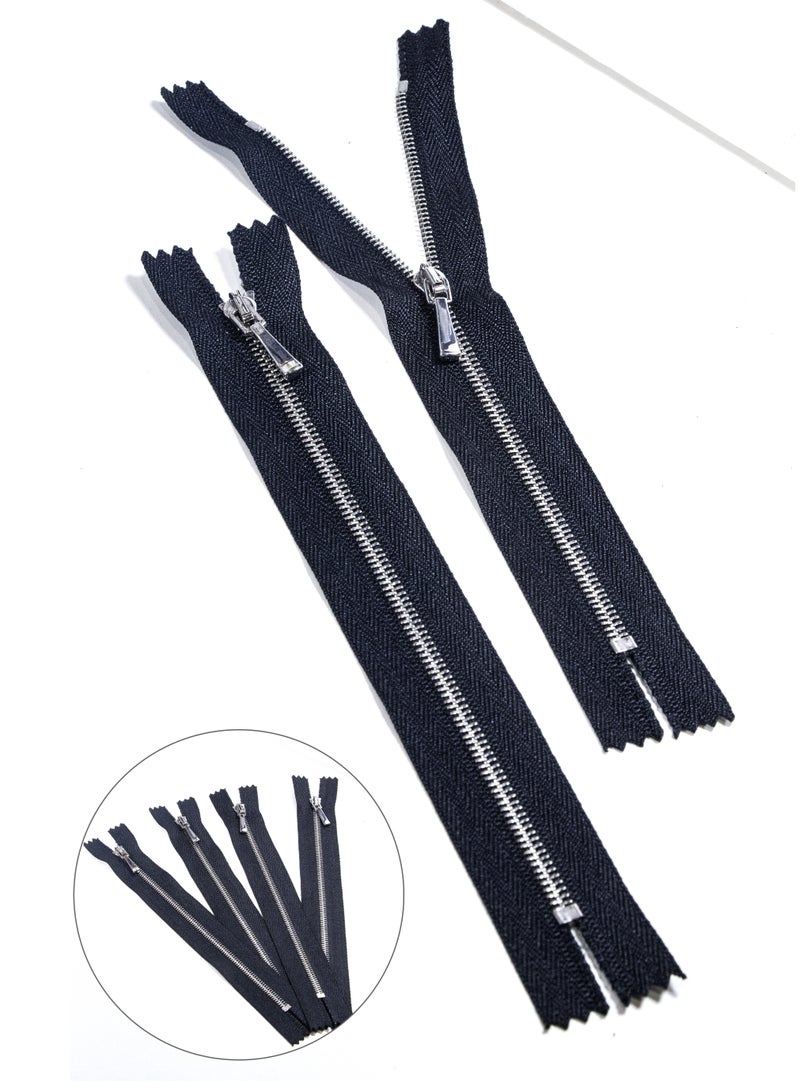 Premium Metal Zipper No.1 - 4pcs - 20cm Heavy-Duty Zippers for Sewing, Crafts & Fashion Accessories (Black+Silver) - Image 1