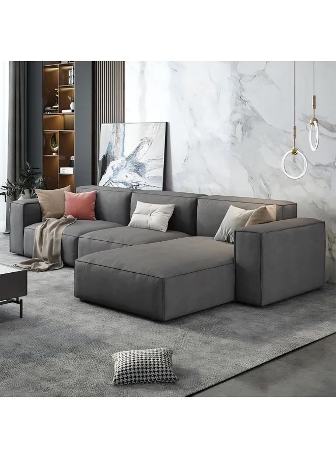 Al Zakharef Furniture Lubna Corner L-Shape Luxury Sectional Sofa Set – Modern Design, Soft Velvet Upholstery, Comfortable Living Room Couch – Grey - Image 1