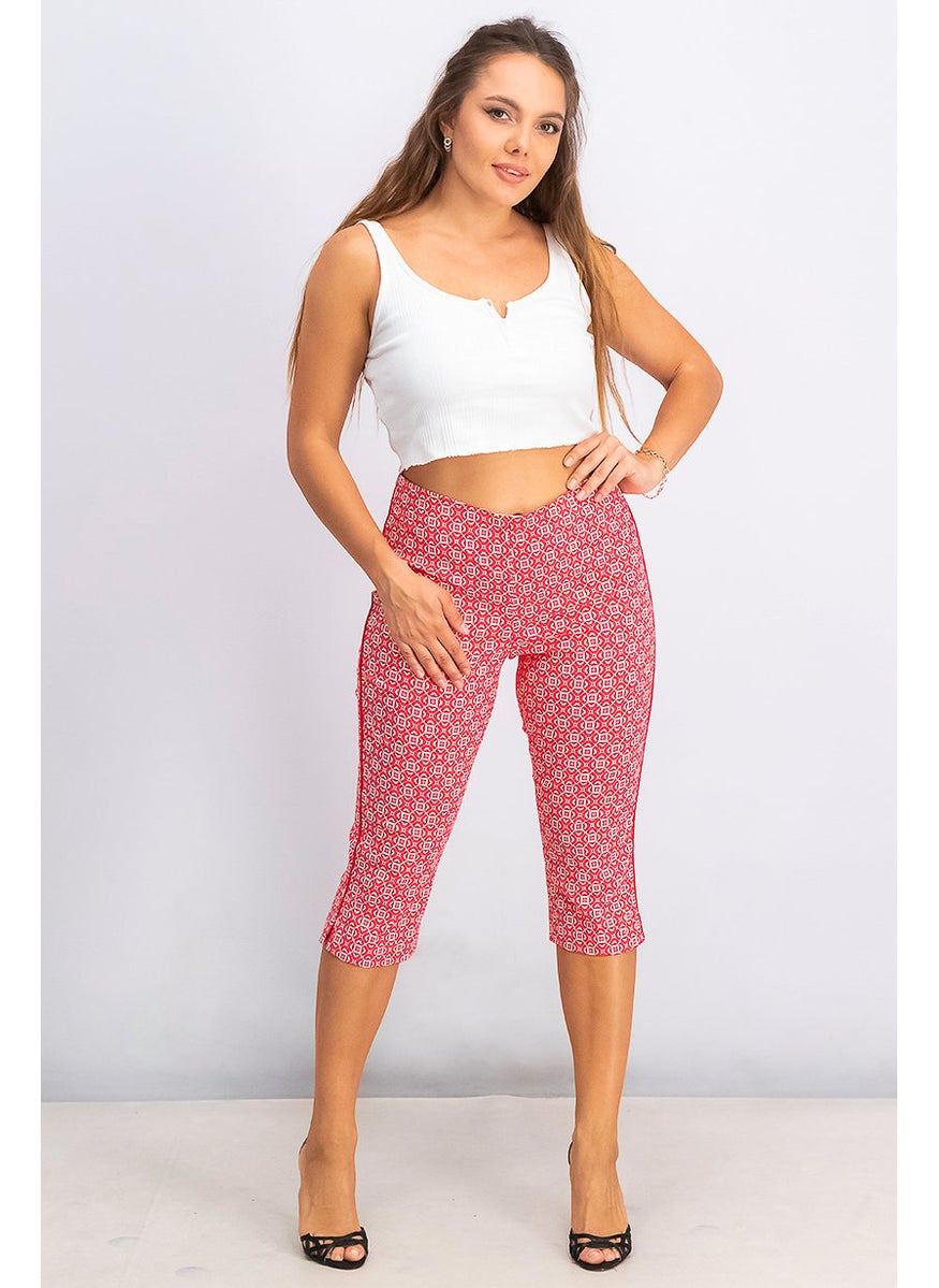 Tchibo Women Printed Stretch Capri Pants, Red  - Image 3