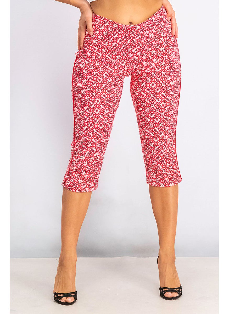 Tchibo Women Printed Stretch Capri Pants, Red  - Image 1
