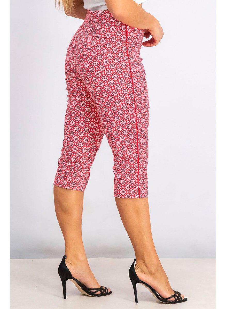 Tchibo Women Printed Stretch Capri Pants, Red  - Image 4