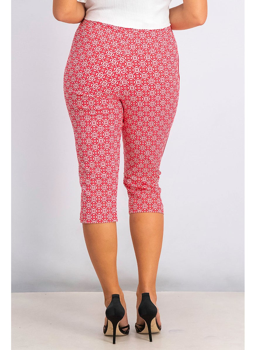 Tchibo Women Printed Stretch Capri Pants, Red  - Image 2