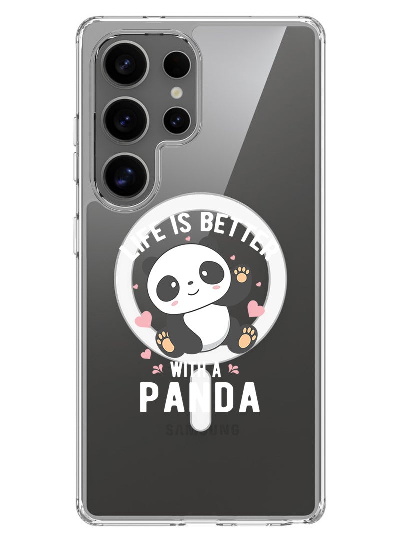 Theodor Magnetic Case for Samsung Galaxy S25 Ultra 6.9-inch Compatible with MagSafe Wireless Charging, Shockproof Phone Bumper Cover Life is better with panda - White - Image 1