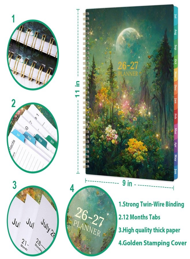 Pinchoco Planner 2026-2027 - Academic Planner 2026-2027, Jul.2026 - Jun.2027, 9" x 11", 26-27 Calendar Planner Weekly and Monthly with Colorful Tabs, Strong Twin-wire, Back Pocket - Dreaming Moon - Image 3