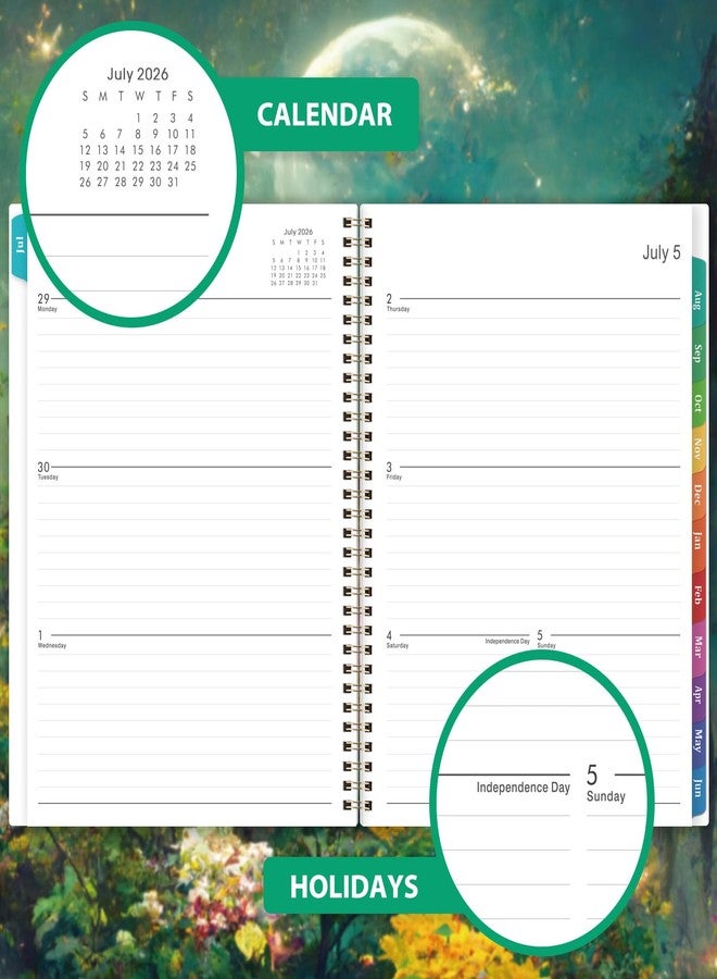 Pinchoco Planner 2026-2027 - Academic Planner 2026-2027, Jul.2026 - Jun.2027, 9" x 11", 26-27 Calendar Planner Weekly and Monthly with Colorful Tabs, Strong Twin-wire, Back Pocket - Dreaming Moon - Image 5