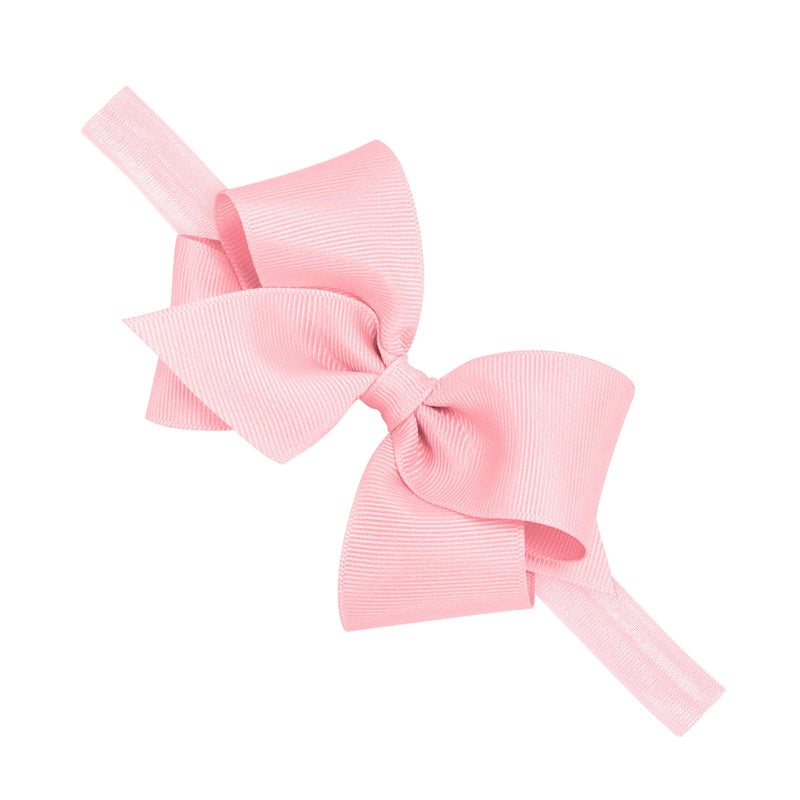 Wee Ones Girls' Classic Grosgrain Hair Bow on a Matching Baby Hair Band, For All Hair Types, Small Bow, 0-6 Months, Light Pink - Image 1