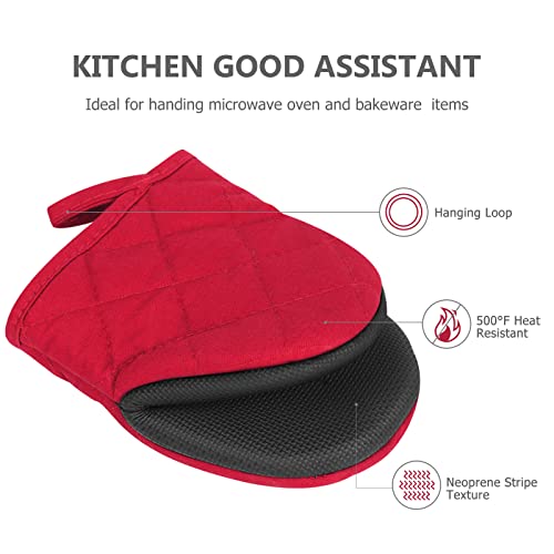 Goldmeet 1 Pair Short Oven Mitts, Heat Resistant Silicone Kitchen Mini Oven Mitts for 500 Degrees, Non-Slip Grip Surfaces and Hanging Loop Gloves, Baking Grilling Barbecue Microwave Machine Washable - Image 3