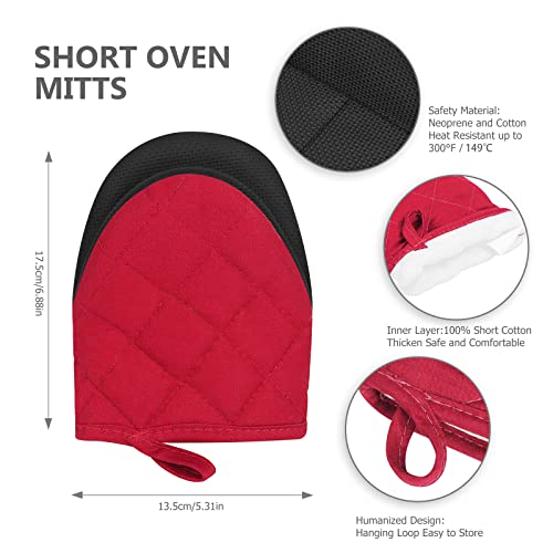 Goldmeet 1 Pair Short Oven Mitts, Heat Resistant Silicone Kitchen Mini Oven Mitts for 500 Degrees, Non-Slip Grip Surfaces and Hanging Loop Gloves, Baking Grilling Barbecue Microwave Machine Washable - Image 2