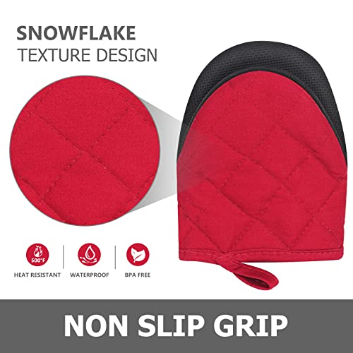 Goldmeet 1 Pair Short Oven Mitts, Heat Resistant Silicone Kitchen Mini Oven Mitts for 500 Degrees, Non-Slip Grip Surfaces and Hanging Loop Gloves, Baking Grilling Barbecue Microwave Machine Washable - Image 4